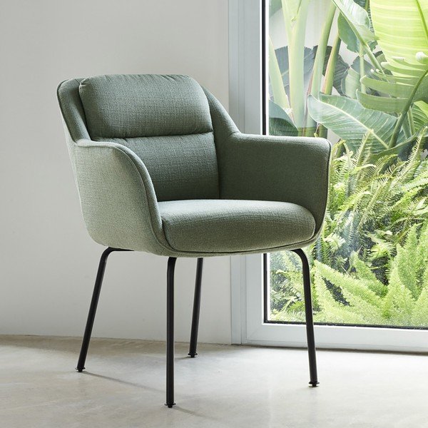 Sedia da pranzo verde in imbottito con braccioli Sadira – Teulat-image-1