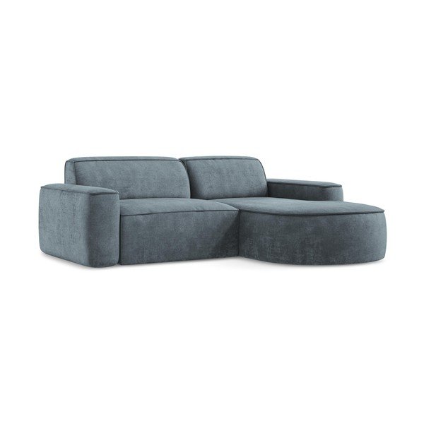 Divano angolare blu polveroso (con penisola a destra/con chaise lounge) con rivestimento in ciniglia Omao – Makamii-image-1