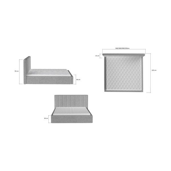 Letto matrimoniale imbottito marrone con contenitore e rete inclusi 200x200 cm Audrey – ELTAP-image-4