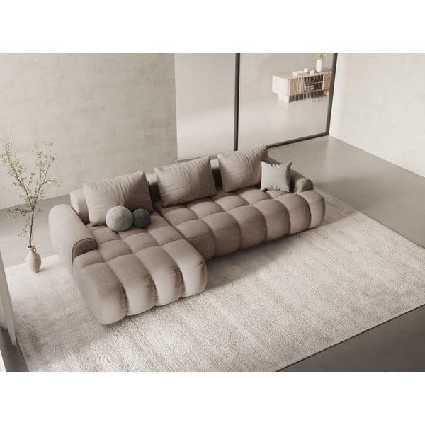 Divano angolare marrone chiaro allungabile/con contenitore (con penisola a sinistra/con chaise lounge) Linz – Cosmopolitan Design-image-1