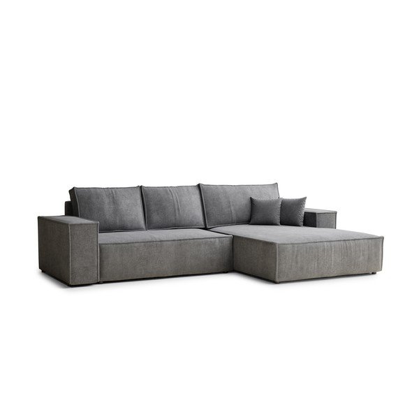 Divano angolare grigio allungabile/con contenitore (con penisola a destra/con chaise lounge) con rivestimento in ciniglia Maze – Maison de Rêve-image-2