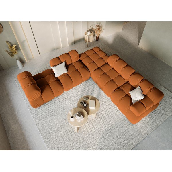 Pouf in velluto arancione Bellis - Micadoni Home-image-1