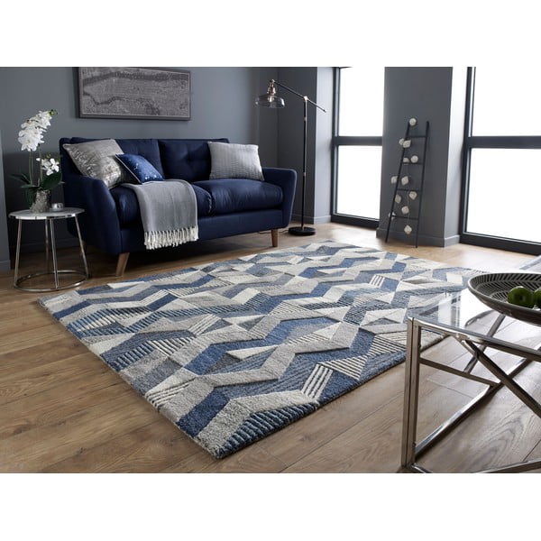 Tappeto in lana blu/grigio 160x230 cm - Flair Rugs-image-2