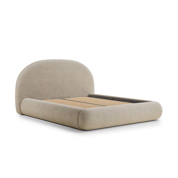 Letto matrimoniale imbottito beige con contenitore con rete inclusa 140x200 cm Maumere – Maison de Rêve