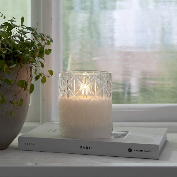 Candela di cera a LED bianca in vetro, altezza 10 cm Flamme Romb - Star Trading-image-1