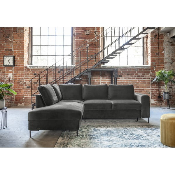 Divano letto angolare in velluto grigio scuro (angolo sinistro) Lofty Lilly - Miuform-image-4