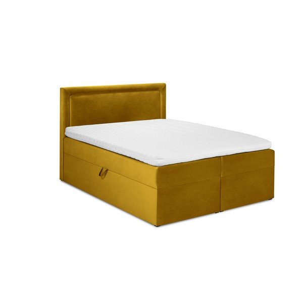 Letto matrimoniale in velluto giallo senape Yucca, 200 x 200 cm - Mazzini Beds