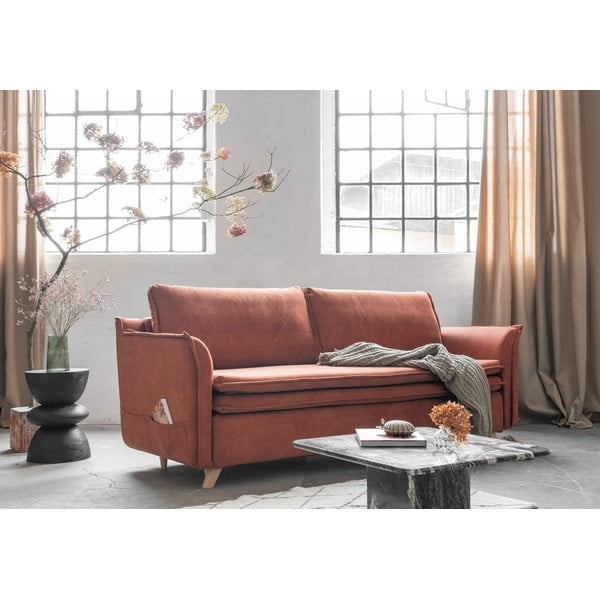 Divano letto in velluto color mattone 225 cm Charming Charlie - Miuform-image-3