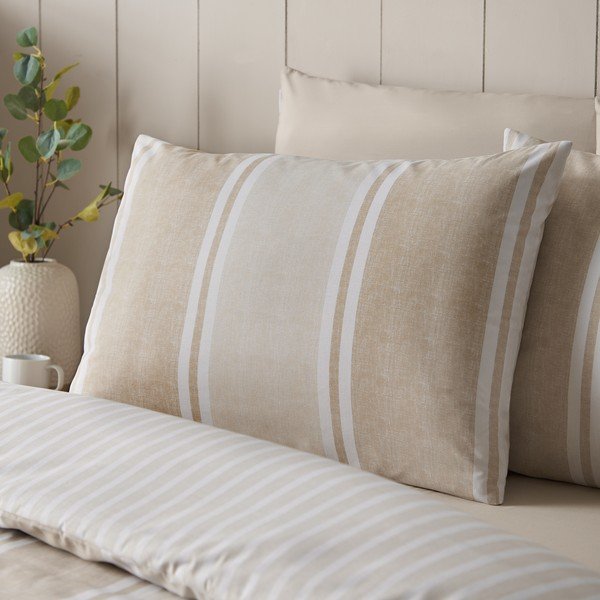 Set copripiumino e federa beige per letto singolo 135x200 cm Banded Stripe – Catherine Lansfield-image-2