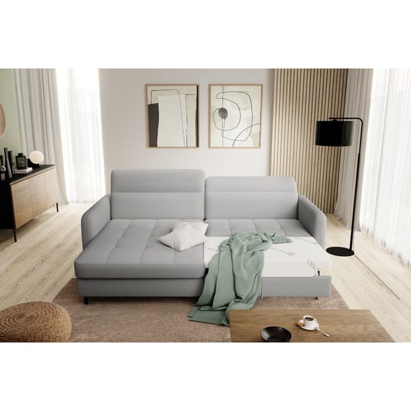 Divano angolare grigio allungabile/con contenitore (con penisola a sinistra/con chaise lounge) e rivestimento in bouclé Gomsi – ELTAP-image-1