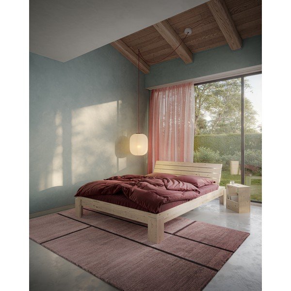 Letto matrimoniale di colore naturale in pino massiccio con rete inclusa 140x200 cm Layers – Karup Design-image-1