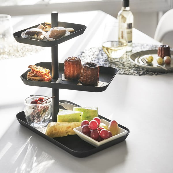 Alzatina a 3 piani in metallo nera Tower - YAMAZAKI-image-2