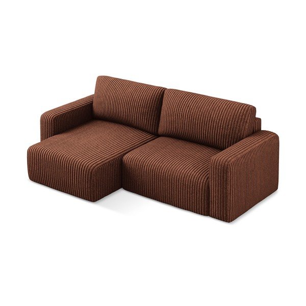 Divano angolare color terracotta allungabile/con contenitore (con penisola a sinistra/con chaise lounge) con rivestimento in velluto a coste Kona – Makamii-image-3