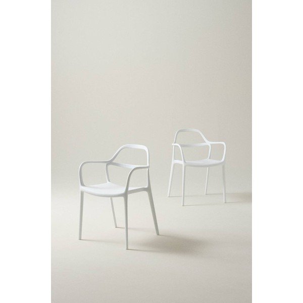 Sedie da pranzo in set bianche in plastica con braccioli/impilabili 2 pz Karlaby – Jotex-image-1
