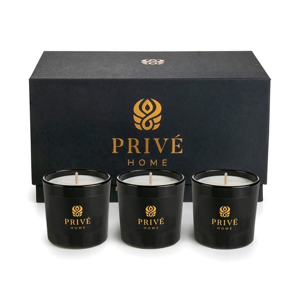 Set di 3 candele profumate Delice d'Orient/Safran-Ambre Noir/Black Wood - Privé Home