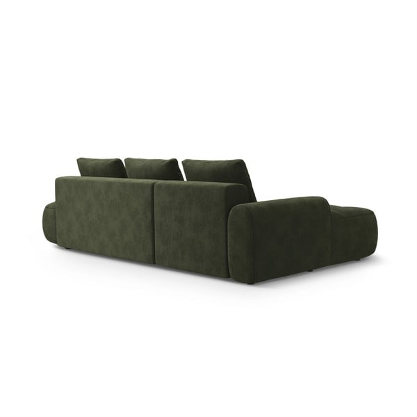 Divano angolare verde allungabile/con contenitore (con penisola a sinistra/con chaise lounge) con rivestimento in velluto Linz – Cosmopolitan Design-image-4