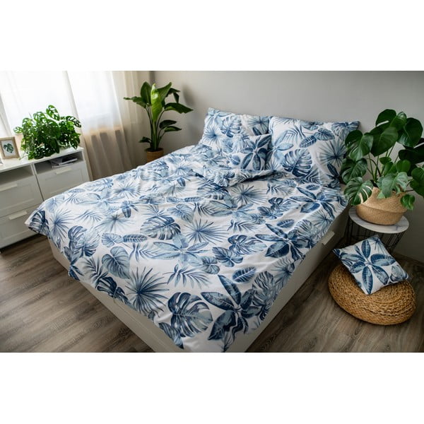 Biancheria da letto in cotone blu, 140 x 200 cm Monstera - Cotton House