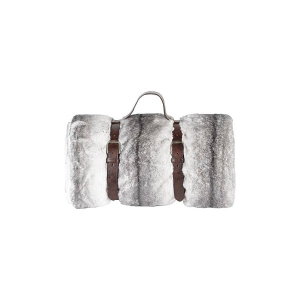 Plaid grigio con cinturino in pelle , 130 x 180 cm Wolf - Tiseco Home Studio