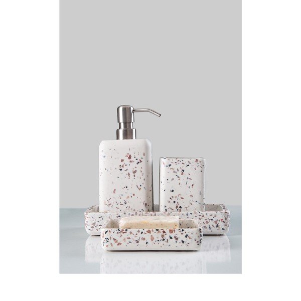 Set di accessori da bagno in poliresina bianca Mozaik - Mioli Decor-image-1