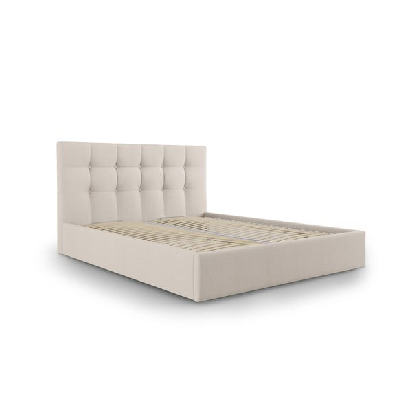 Letto matrimoniale imbottito beige con contenitore con griglia 160x200 cm Nerin - Mazzini Beds