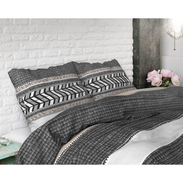 Lenzuolo singolo in cotone grigio Northern Stripe, 140 x 200/220 cm - Pure Cotton-image-2
