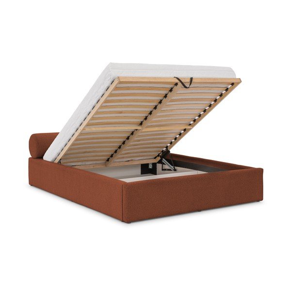 Letto matrimoniale imbottito color terracotta con contenitore con rete inclusa 180x200 cm Cille – Ropez-image-2