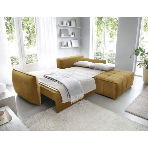 Divano angolare giallo allungabile/con contenitore (con penisola a destra/con chaise lounge) e rivestimento in velluto Campo – ELTAP-image-4