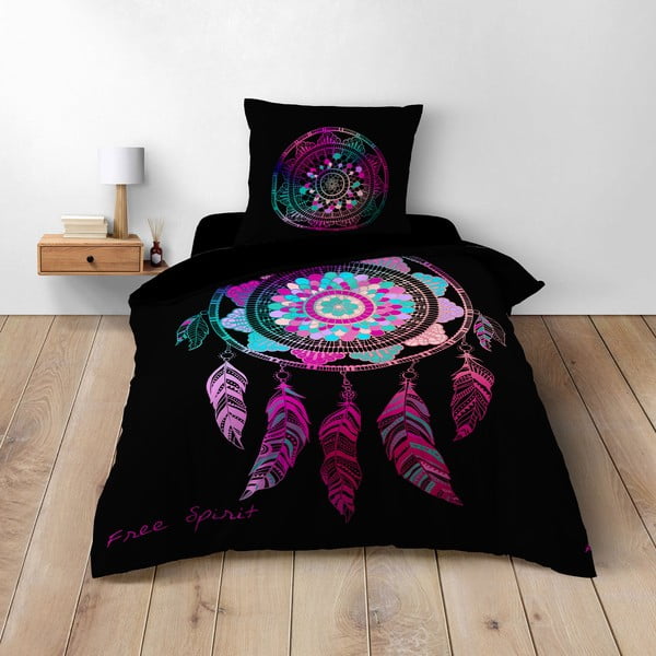 Set copripiumino e federa nero in cotone per letto singolo 140x200 cm Porte Bonheur – douceur d'intérieur-image-1