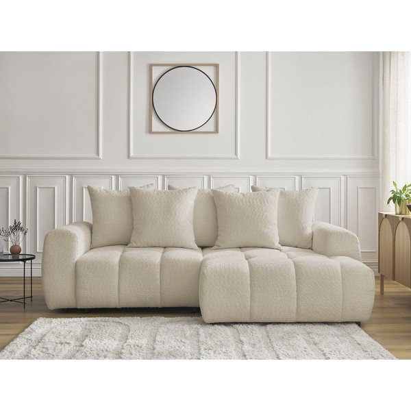 Divano angolare beige allungabile/con contenitore (con penisola a destra/con chaise lounge) con rivestimento in bouclé Roxelane – Bobochic Paris-image-1