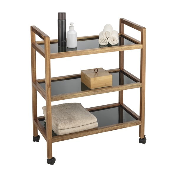 Scaffale per il bagno nero/di colore naturale in acacia massiccia 65x76,5 cm Fondi – Wenko-image-2