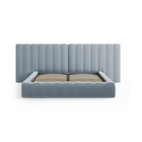 Letto matrimoniale imbottito azzurro con contenitore e griglia 180x200 cm Gina - Milo Casa-image-2