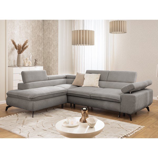 Divano angolare grigio chiaro (con penisola a sinistra/a L) con rivestimento in ciniglia Marbeya  – Ropez-image-1