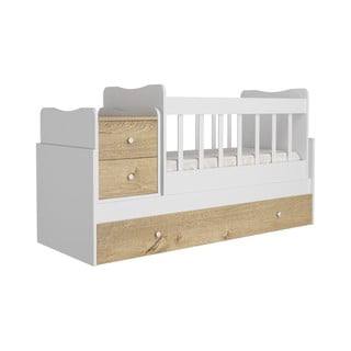 Culla in colore bianco e naturale con spazio di archiviazione 60x120 cm Sansa - Kalune Design