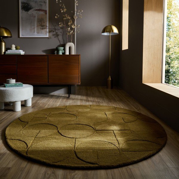 Tappeto rotondo verde scuro in lana tessuto a mano ø 160 cm Gigi – Flair Rugs-image-1
