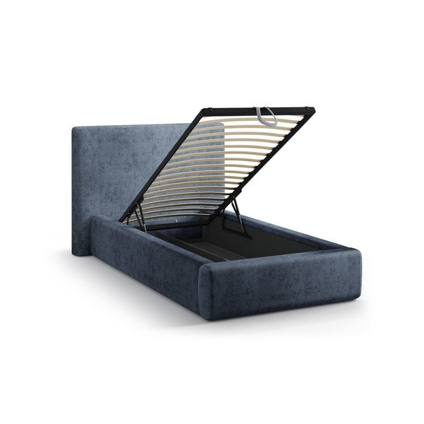 Letto singolo imbottito blu scuro con contenitore con rete inclusa 90x200 cm Amy – Micadoni -image-1