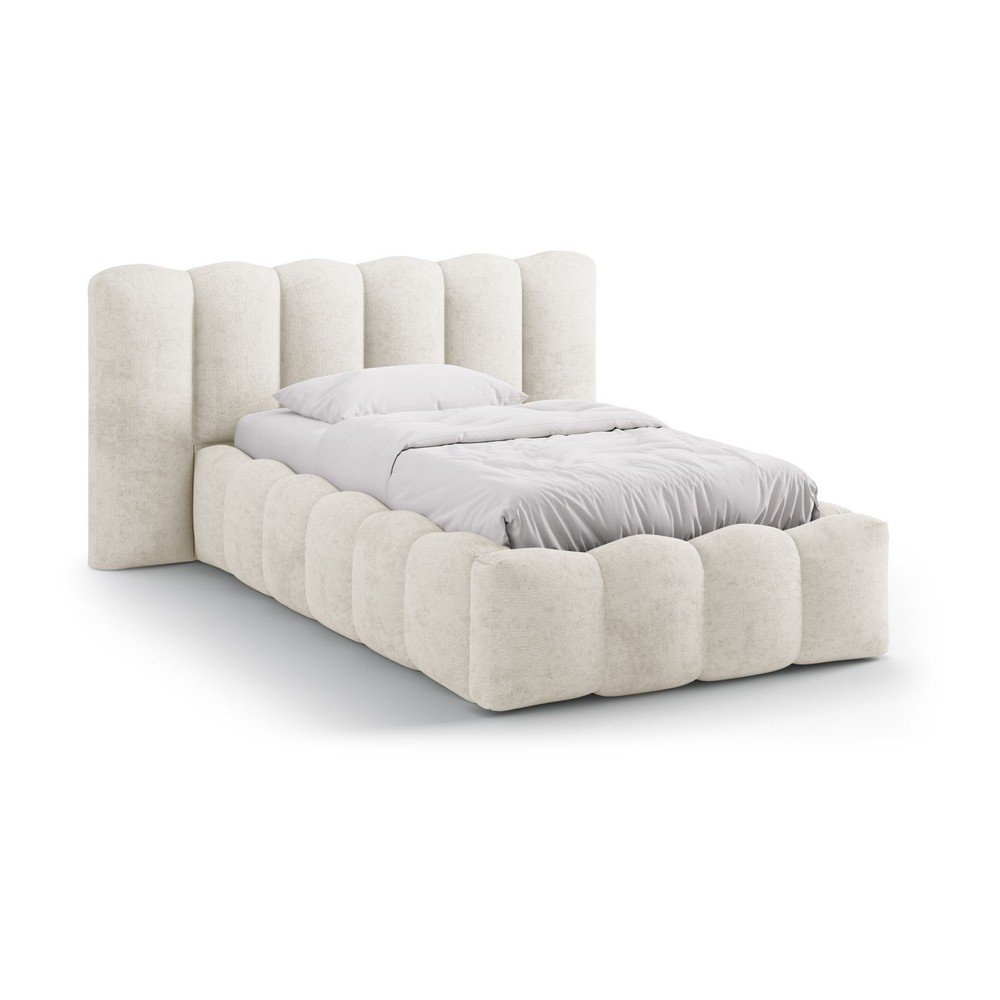 Letto singolo imbottito beige con contenitore con rete inclusa 90x200 cm Lupine – Micadoni  | Letti singoli