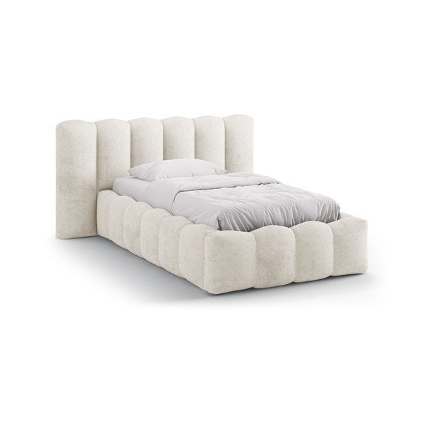 Letto singolo imbottito beige con contenitore con rete inclusa 90x200 cm Lupine – Micadoni 