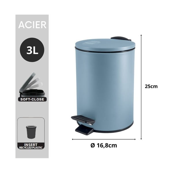Cestino per la spazzatura azzurro in acciaio con pedale 3 l   Adelar – Spirella-image-4