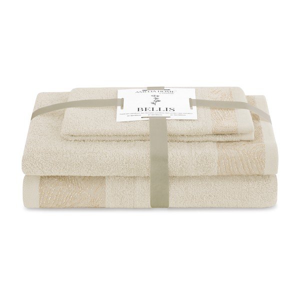 Set di asciugamani per viso e corpo tipo terry beige in cotone 3 pz Bellis – Restilo