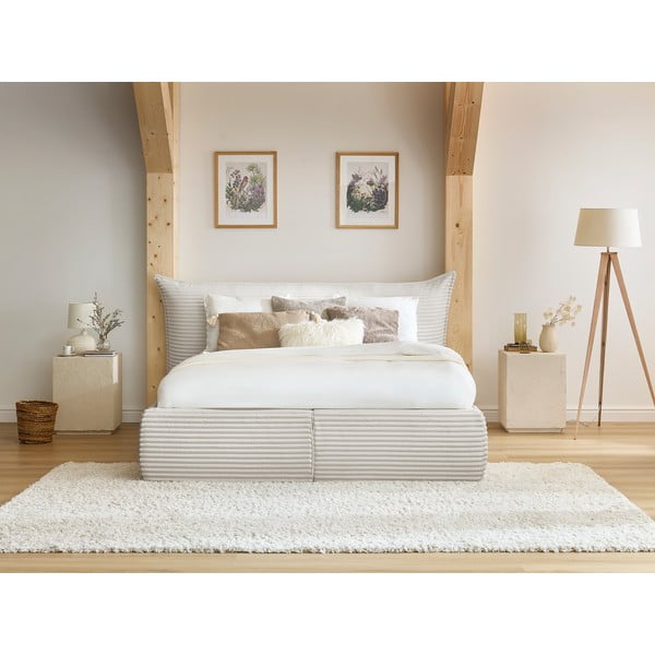 Letto matrimoniale imbottito beige con contenitore con rete inclusa 180x200 cm Jade – Bobochic Paris-image-1