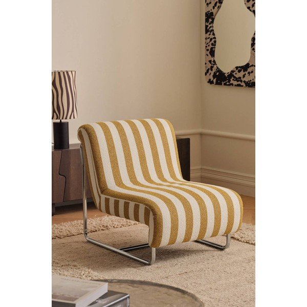 Poltrona gialla/bianca con rivestimento in ciniglia Borina – Ellos Home-image-1