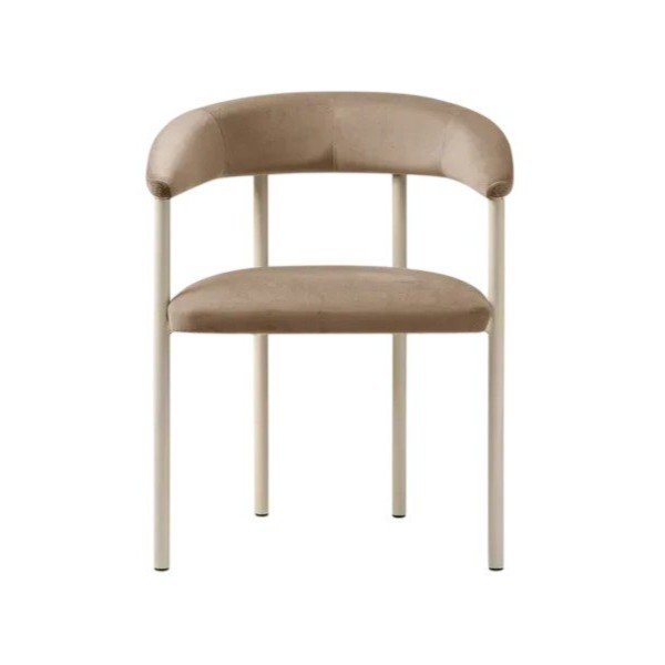 Sedia da pranzo beige/color crema imbottito con braccioli Lea – Micadoni -image-1