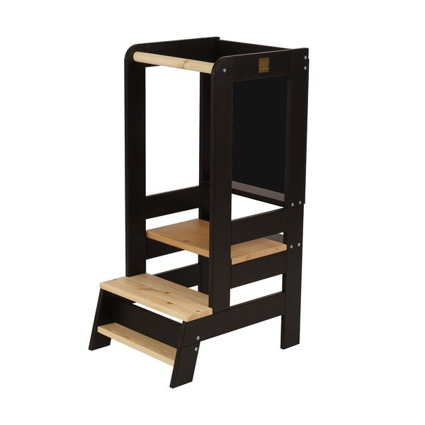 Torre di apprendimento nera/di colore naturale in pino massiccio Montessori – Meowbaby