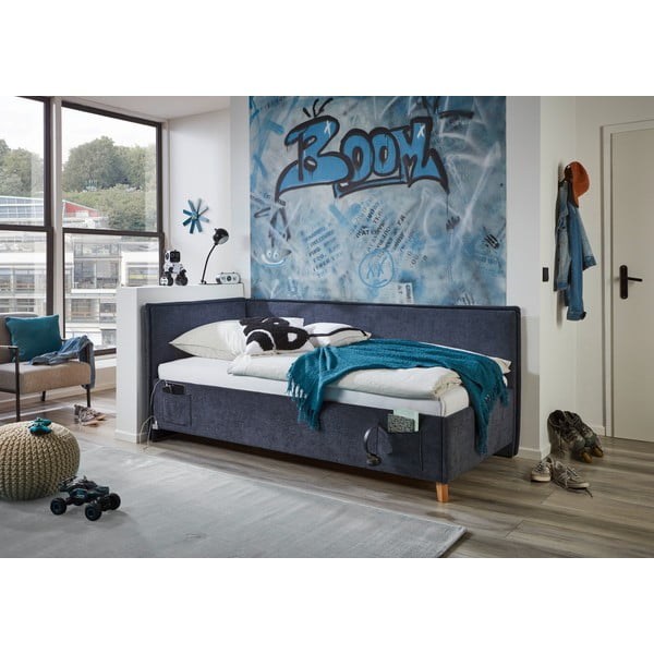 Letto da bambini con sponde blu scuro imbottito con contenitore con rete inclusa 90x200 cm Fun – Meise Möbel-image-1