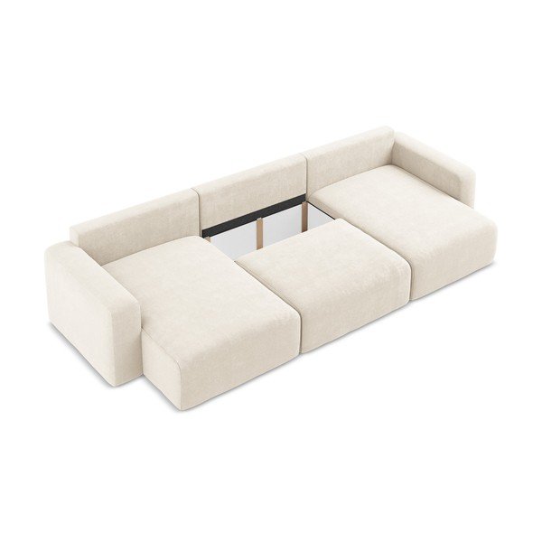 Divano angolare color crema allungabile/con contenitore (a U) con rivestimento in ciniglia Kona – Makamii-image-4