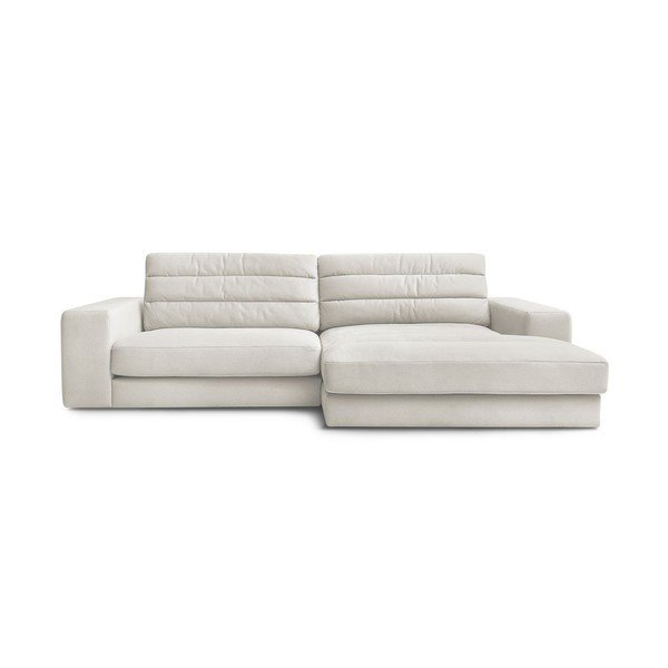 Divano angolare beige (con penisola a destra/con chaise lounge) con rivestimento in velluto Sierra – Bobochic Paris