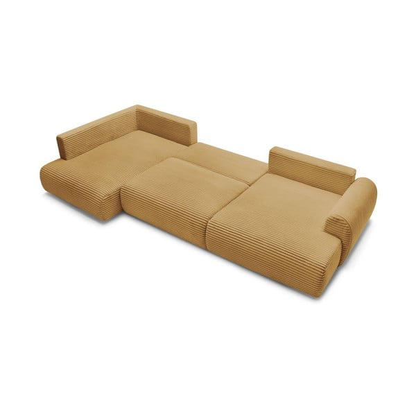 Divano angolare color senape allungabile/con contenitore (con penisola a sinistra/a U) con rivestimento in velluto a coste Lucien – Bobochic Paris-image-4