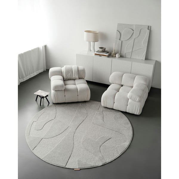 Tappeto rotondo in lana grigio chiaro ø 120 cm Morphic Botanica - Agnella-image-2