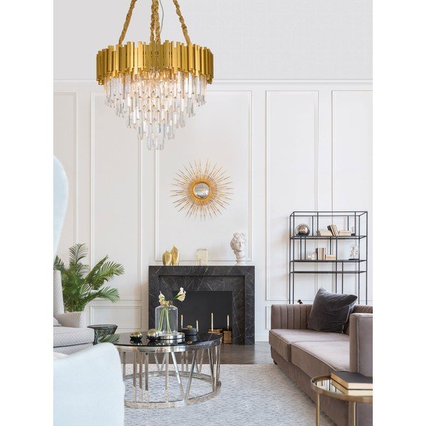 Lampadario dorato in metallo con paralume in cristallo ø 73 cm Grane – Nova Luce-image-2