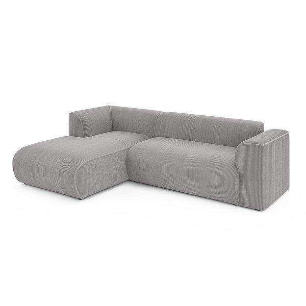 Divano angolare grigio chiaro (con penisola a sinistra/con chaise lounge) con rivestimento in velluto a coste Merid  – Ropez-image-2